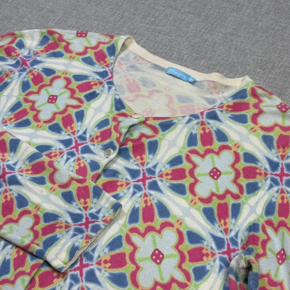 J. McLaughlin Floral Cardigan Sweater Womens M Multicolor Scoop Neck Button